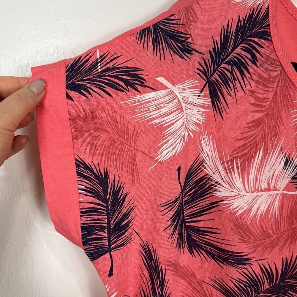 Kaktus Pink Feather Print Multi Media Linen Cotton Top Size S - Picture 3 of 9